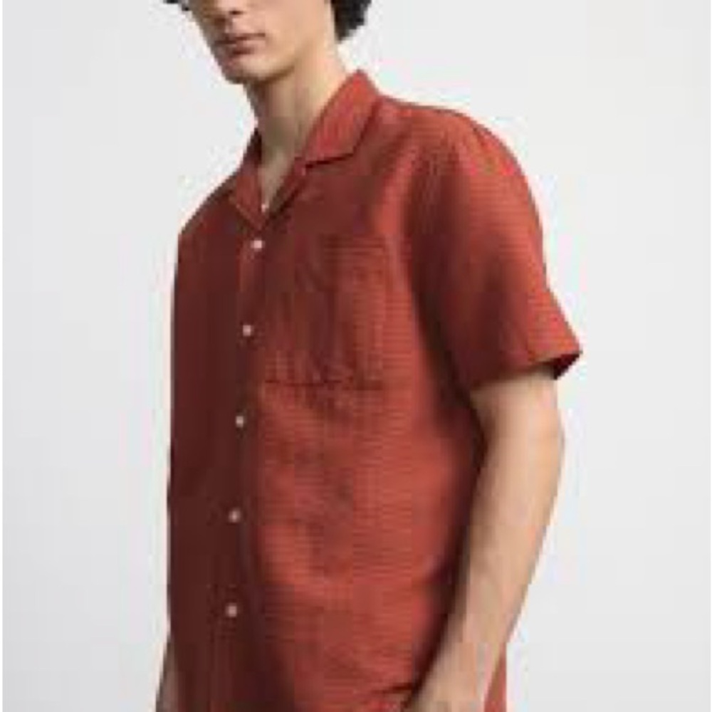 Frank & Oak Men's camp collared  Brick Button Down Shirt NWT SIZE MEDIUM $89